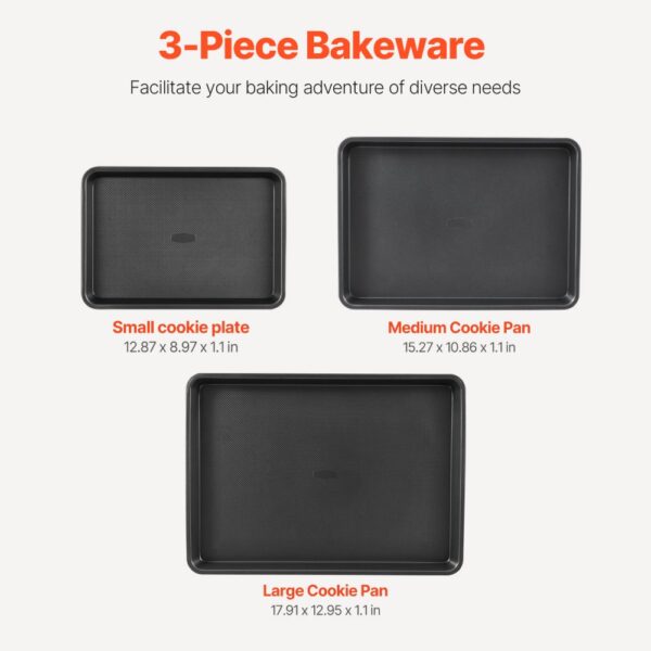 VEVOR Baking Pan Set 3-Piece Nonstick Carbon Steel Set with Silicone Handles