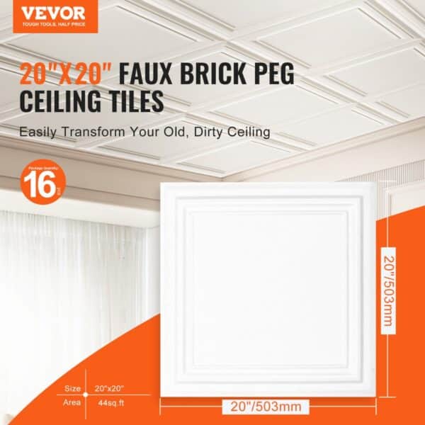 VEVOR Ceiling Tiles 16-Pack 20 x 20 in Polystyrene Easy Installation Glue-up