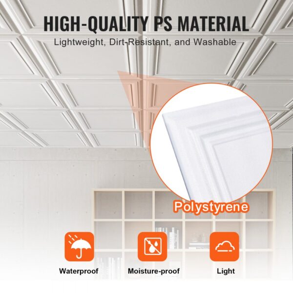 VEVOR Ceiling Tiles 16-Pack 20 x 20 in Polystyrene Easy Installation Glue-up