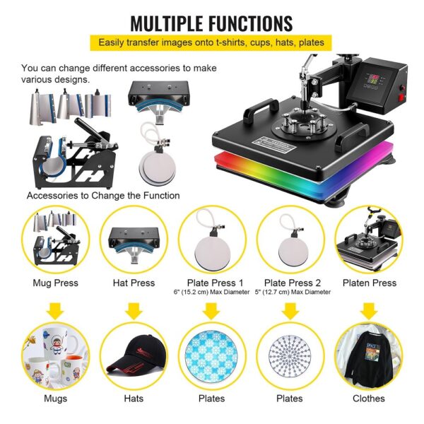 VEVOR Heat Press 8 in 1 Heat Press Machine 38x38cm Heat Transfer Press 15x15Inch T-shirt Press Mulitifuctional Sublimation Machine for T-shirt Mug Hat Plate Transfer