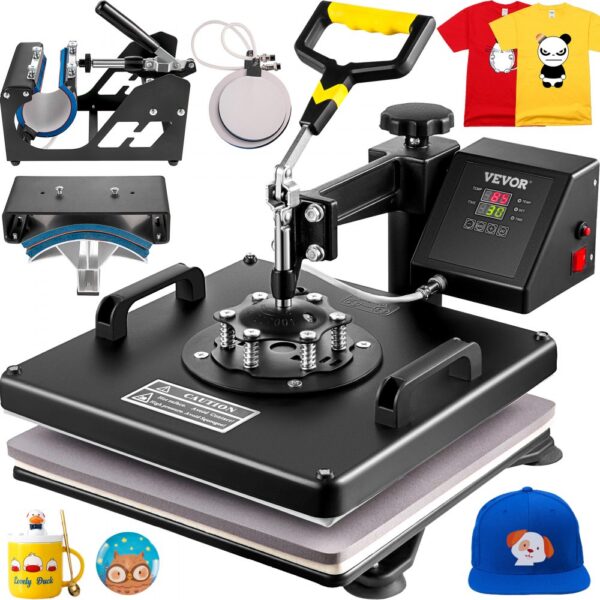 VEVOR Heat Press 5 in 1 Heat Press Machine 38x38cm Heat Transfer Press 15x15Inch T-shirt Press Mulitifuctional Sublimation Machine for T-shirt Mug Hat Plate Transfer