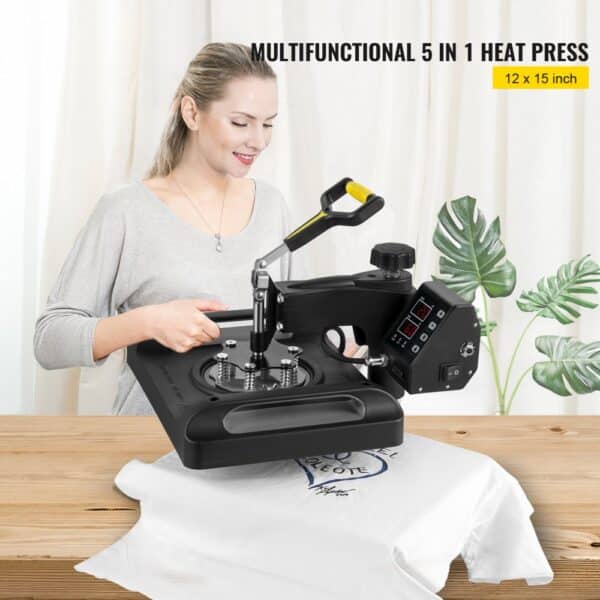 VEVOR Heat Press Machine 12 x 15 Inch 5 In 1 Shirt Printing Machine 360° Rotation Swing Away Heat Press 5 In 1 Heat Press 1000W Sublimation Machine Dual-Tube Heating for DIY T-Mugs And Shirts Cap