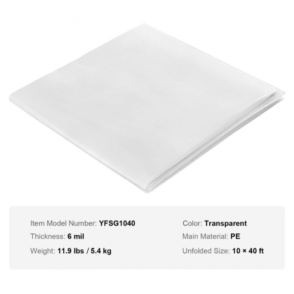 VEVOR greenhouse plastic sheeting, 6 mil thickness, transparent, pe, 10x40 ft, 11.9 lbs.