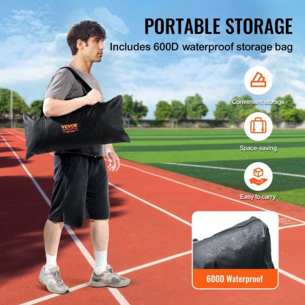 portable storage includes 600d waterproof bag, convenient, space-saving, and easy to carry VEVOR batting cage screen.