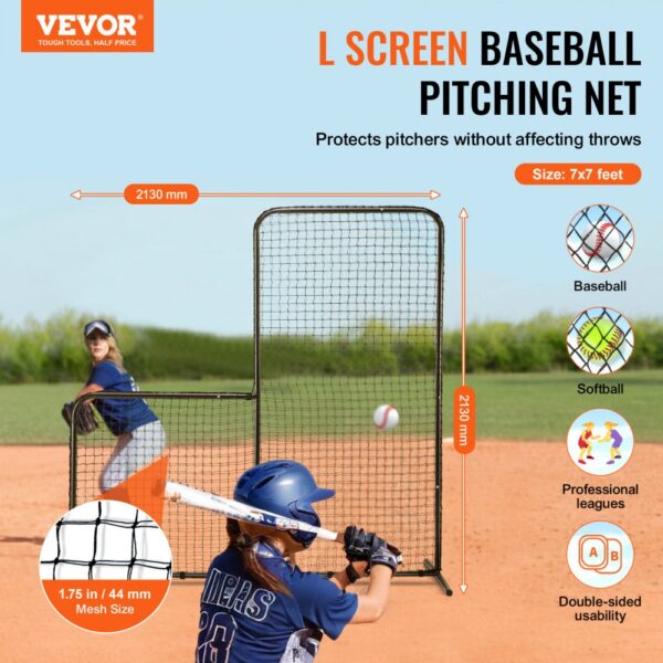 VEVOR baseball batting cage screen, 7x7 feet, protects pitchers, suitable for baseball and softball.