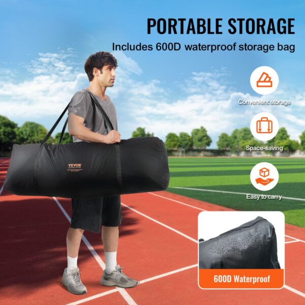 VEVOR baseball batting cage screen includes 600d waterproof storage bag, easy to carry, space-saving.