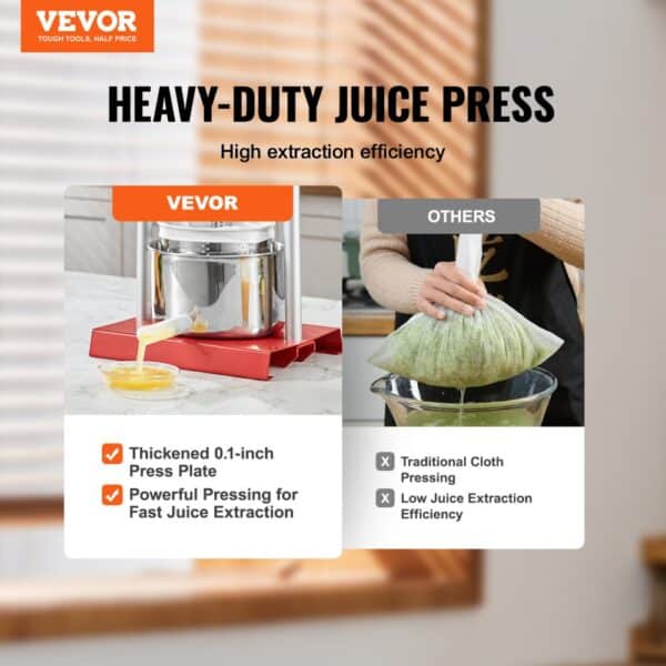 heavy-duty juice press with VEVOR fruit wine press on the left, traditional cloth pressing on the right.