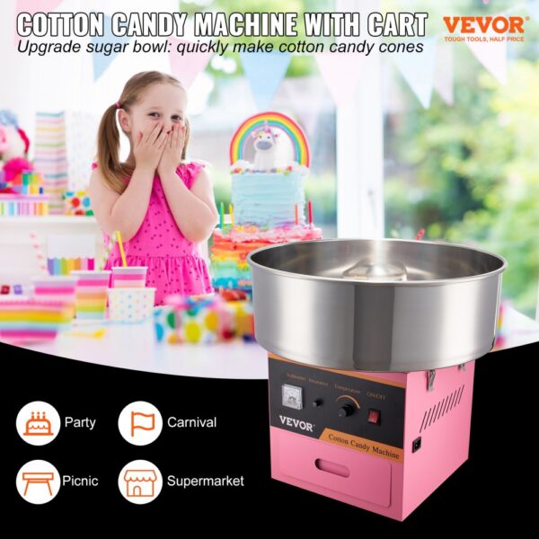 VEVOR Commercial Cotton Candy Machine Sugar Floss Maker 1000W for Party Pink