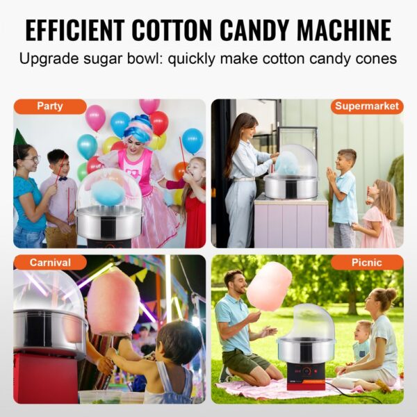 VEVOR Electric Cotton Candy Machine, 1000W Candy Floss Maker, Commercial Cotton Candy Machine with Cover, Stainless Steel Bowl, and Sugar Scoop, Perfect for Home Kids Birthday, Family Party (Red)