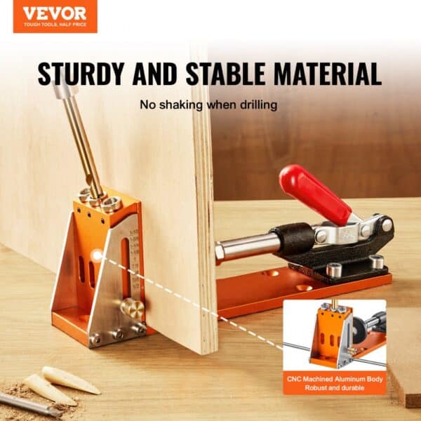 VEVOR 30 Pcs Pocket Hole Jig Kit, Adjustable & Easy to Use Pocket Hole Jig System with Step Drills, Wrenches, Drill Stop Rings, and Square Drive Bits, Dual Scale Marks for DIY Carpentry Projects