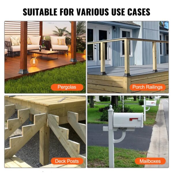 VEVOR post base 4x4 used for pergolas, porch railings, deck posts, and mailboxes.