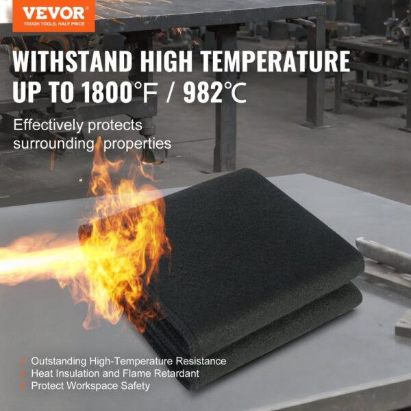 VEVOR welding blanket resisting high temperatures up to 1800°f with flame, heat insulation, and protection