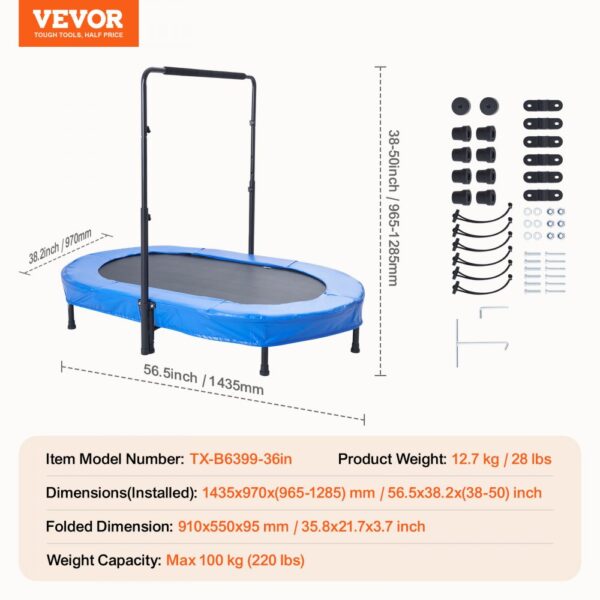 VEVOR 56" Trampoline for Kids Foldable Mini Toddler Trampoline Indoor Outdoor