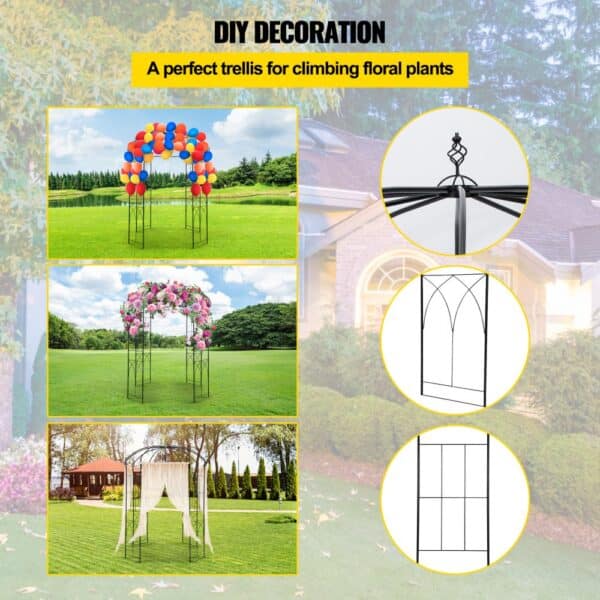 VEVOR garden arbor with decorative balloons, floral design, and canopy drapes.