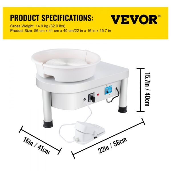 VEVOR Pottery Wheel 25CM Pottery Forming Machine 280W Electric Pottery Wheel with Foot Pedal and Detachable Basin Shaping Tool Set for Ceramics Clay Craft DIY Clay