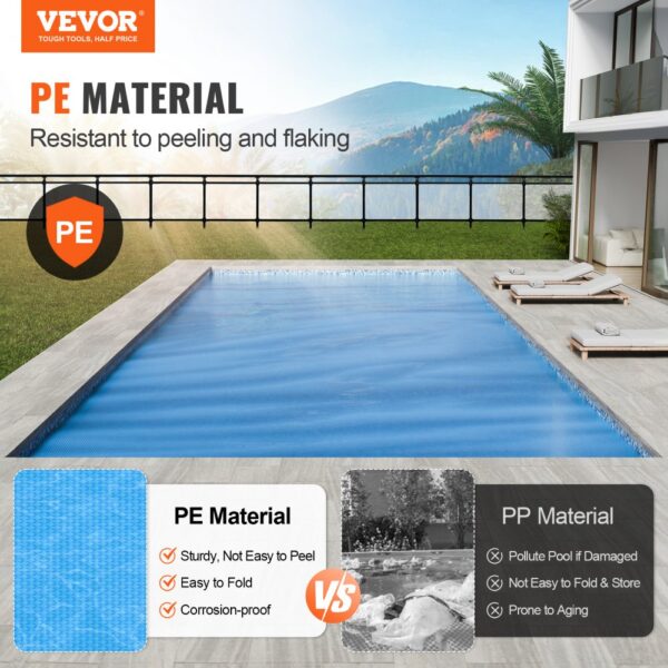 VEVOR solar pool cover made from pe material, resistant to peeling and flaking, easy to fold.