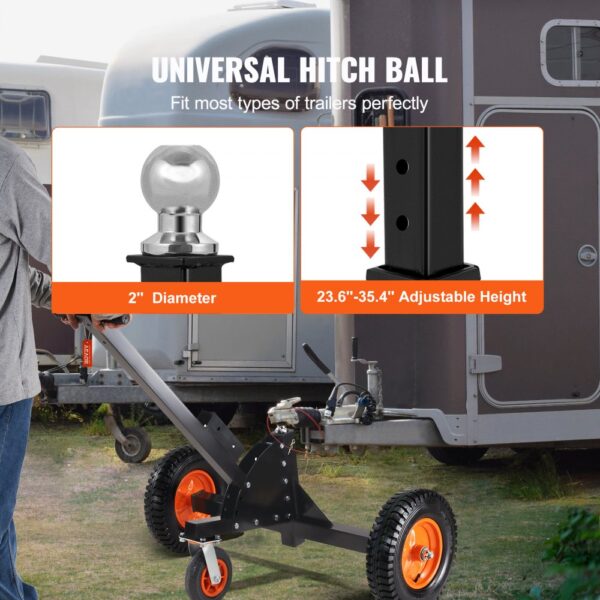 VEVOR trailer dolly with universal hitch ball, 2" diameter, and adjustable height of 23.6"-35.4".