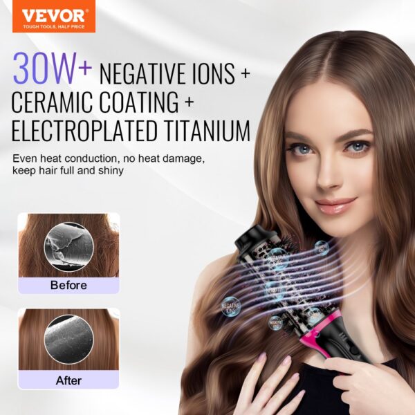 VEVOR Hair Blow Dryer Brush Ionic Hair Styler Volumizer with 65mm Oval Barrel