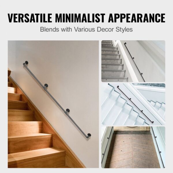 VEVOR pipe stair handrail displayed on various stair designs blending seamlessly.