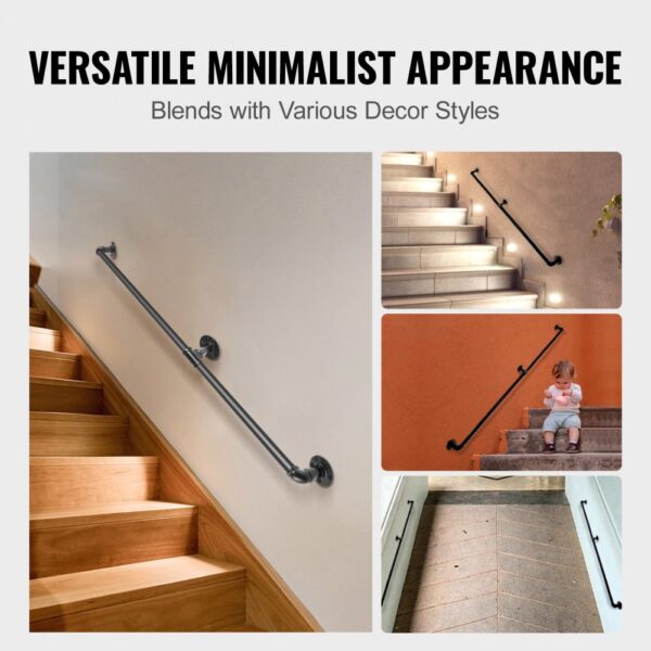 versatile VEVOR pipe stair handrail for various staircases and decor styles.