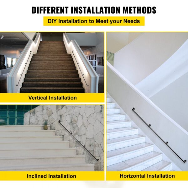 VEVOR pipe stair handrail installation: vertical, inclined, horizontal options. diy friendly.