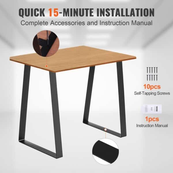 VEVOR table legs with included screws and manual for quick 15-minute installation.