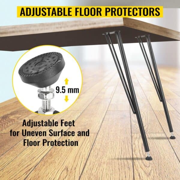 VEVOR Hairpin Metal Table Legs 28 Inch Desk Legs Set of 4 Heavy Duty Bench Legs 3-Rod Metal Furniture Legs Wrought Iron Coffee Table Legs Home DIY for Dining Table with Rubber Floor Protectors Black