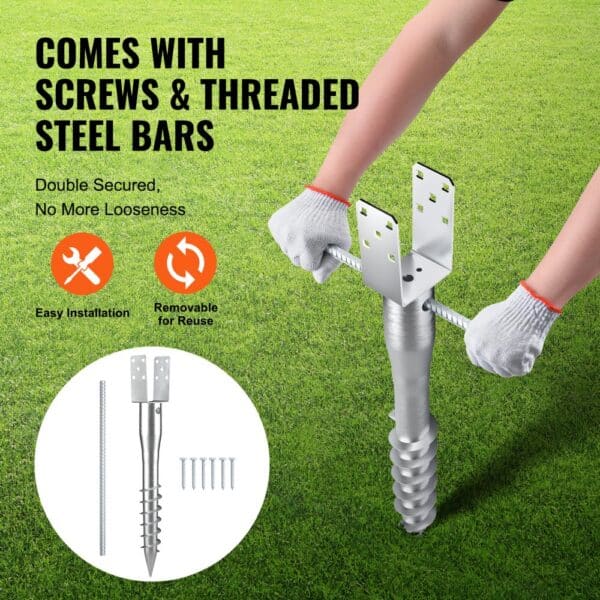 VEVOR no dig ground anchor with screws and threaded bars, for easy installation and reuse.