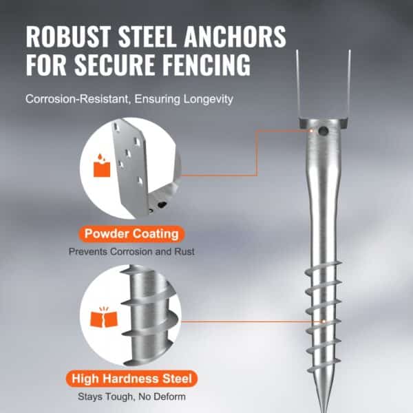 VEVOR no dig ground anchor: robust steel anchors for secure fencing, corrosion-resistant, powder coating.