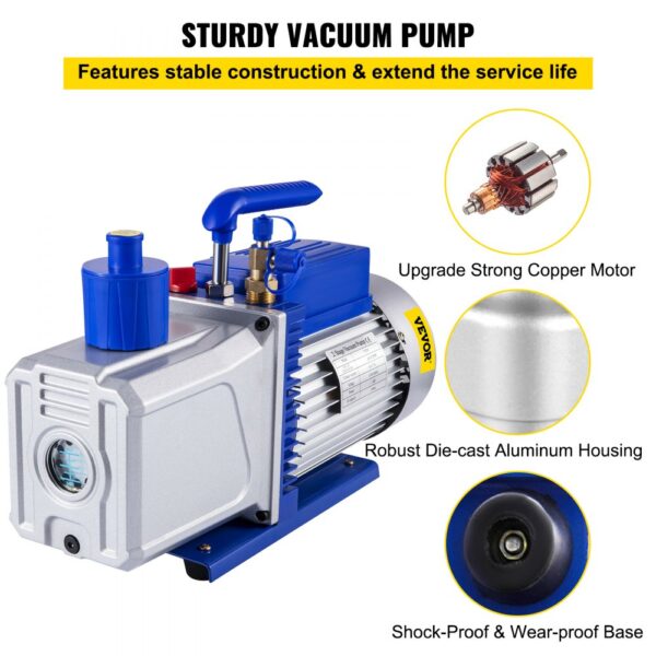 VEVOR 10CFM 2 Stages Vacuum Pump, 1HP Refrigerant Vacuum Pump, Air Condition Dual Stage AC Conditioning for Freezing Food Packaging Automobile Reparation Vacuum Evacuation(VP280)