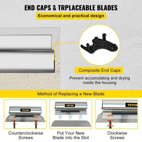VEVOR skimming blade with replaceable blades and composite end caps for efficient maintenance.