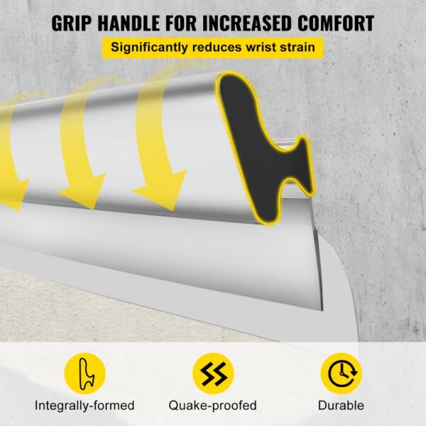 VEVOR skimming blade with ergonomic handle, reduces wrist strain, integrally-formed, quake-proof, durable.