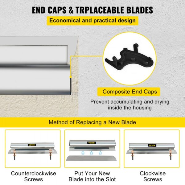 VEVOR skimming blade with replaceable blades and composite end caps for easy maintenance and efficiency.