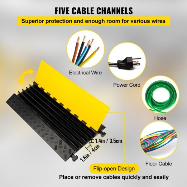 VEVOR 5 channel cable protectors with flip-open design for electrical wires and power cords.