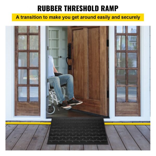 VEVOR rubber threshold ramp at wooden door provides wheelchair access.