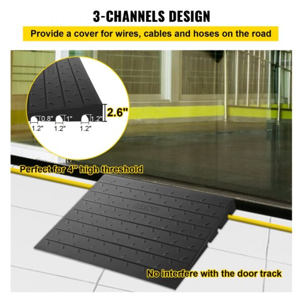 VEVOR rubber threshold ramp with 3-channel design for 4" high thresholds.