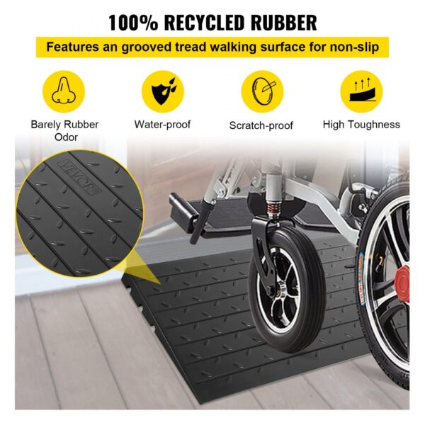 VEVOR rubber threshold ramp, non-slip, waterproof, scratch-proof, durable for wheelchairs.