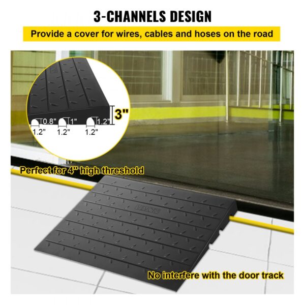 VEVOR rubber threshold ramp with 3-channel design for wires and cables, 4" high threshold