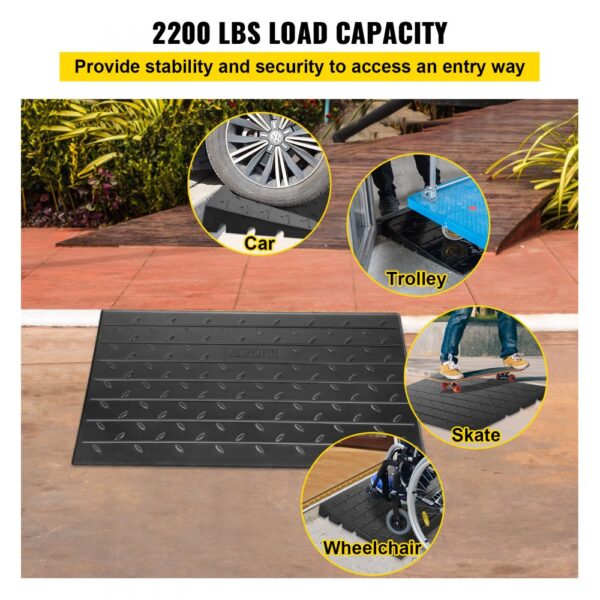 VEVOR rubber threshold ramp supports 2200 lbs load for car, trolley, skate, and wheelchair access.