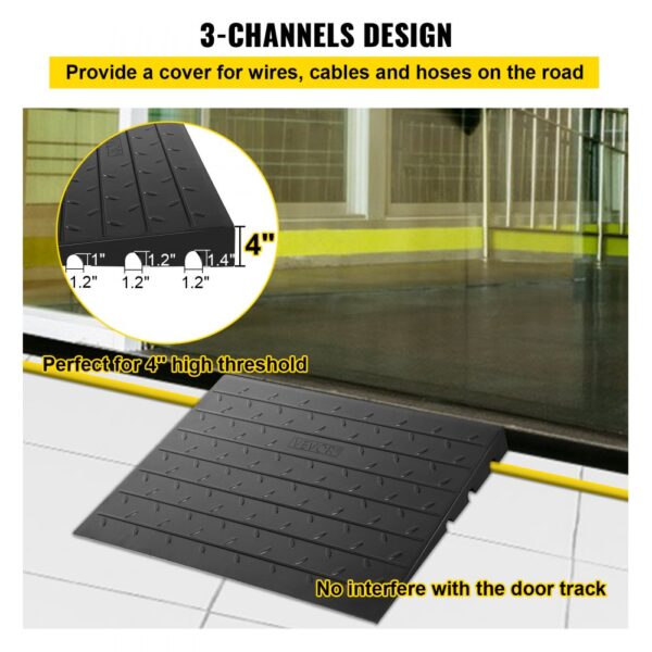 VEVOR rubber threshold ramp for 4" high threshold with 3-channel design for cables.