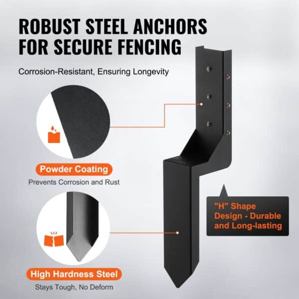 robust VEVOR fence post anchor kit with powder coating and high hardness steel for secure fencing.