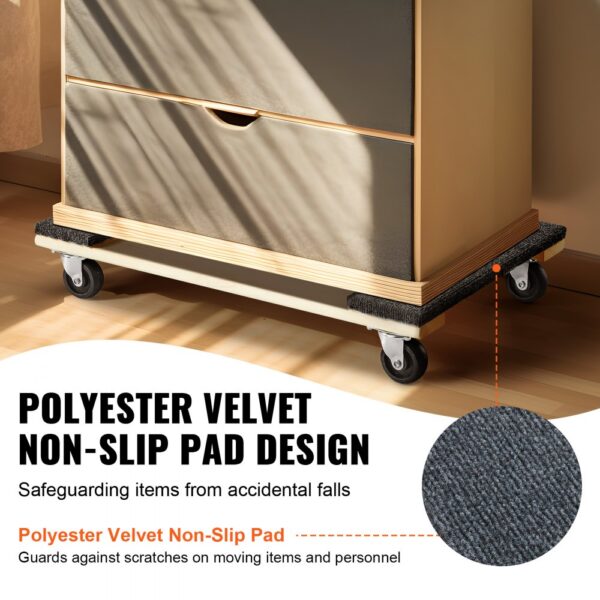 VEVOR furniture dolly with polyester velvet non-slip pad design prevents scratches and accidental falls.