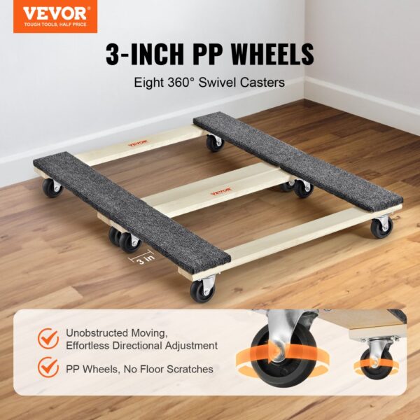 VEVOR Furniture Dolly, 1000 lbs Each Load Capacity, 2 Packs, 18" x 30", 8 x 3" PP Swivel Casters, Heavy Duty Hardwood Furniture Moving Dolly, Mover's Dolly, Moving Cart with Wheels for Heavy Furniture