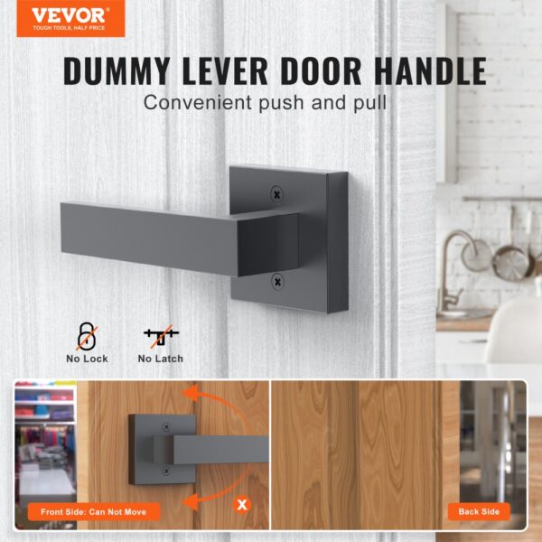 VEVOR dummy door lever, convenient push and pull, no lock, no latch, modern design, black finish.