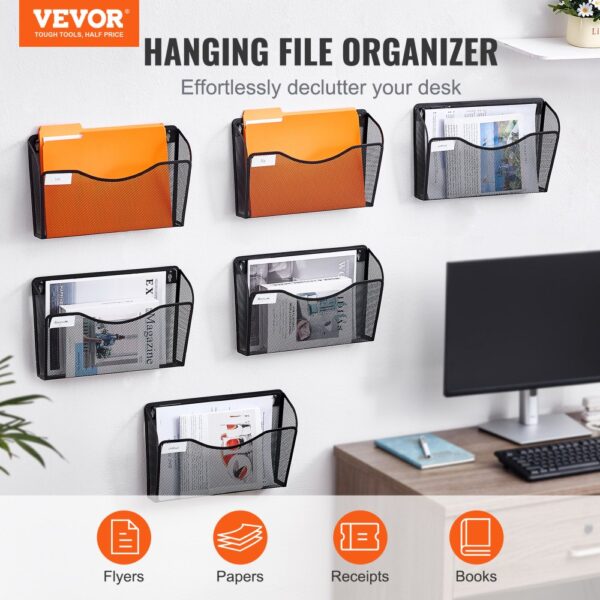 VEVOR File Wall Rack Mesh Wall File Holder 6-Piece 1 Pocket for Office & School