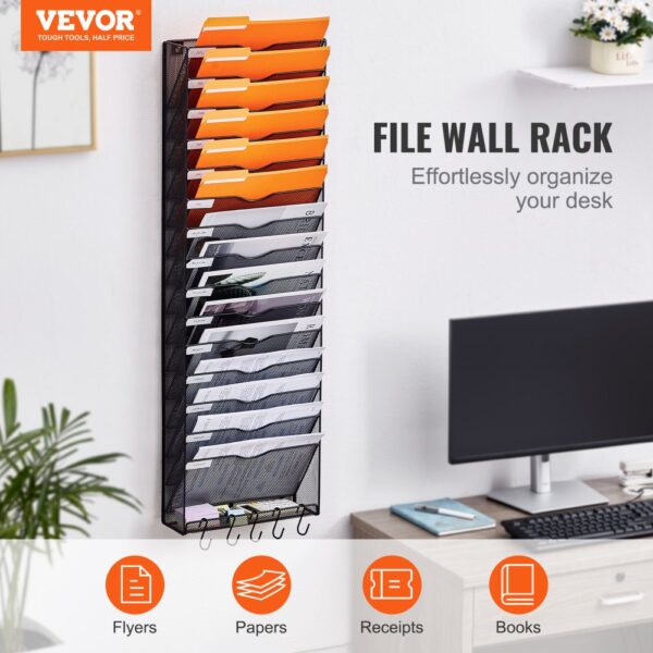 VEVOR File Wall Rack Mesh Wall File Holder 1-Piece 16 Pockets for Office/School