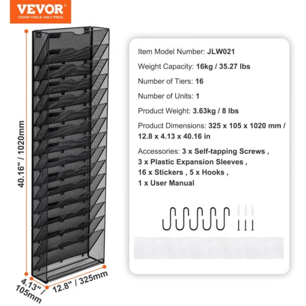 VEVOR File Wall Rack Mesh Wall File Holder 1-Piece 16 Pockets for Office/School