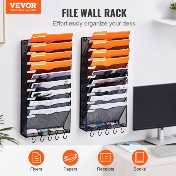 VEVOR File Wall Rack Mesh Wall File Holder 2-Piece 10 Pockets for Office/School