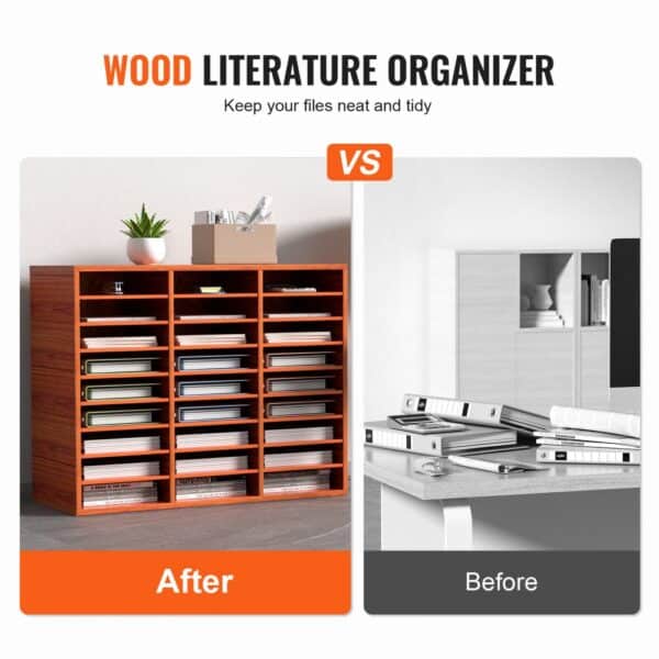 VEVOR Wood Literature Organizer File Sorter Paper Storage Holder 27 Slots Brown