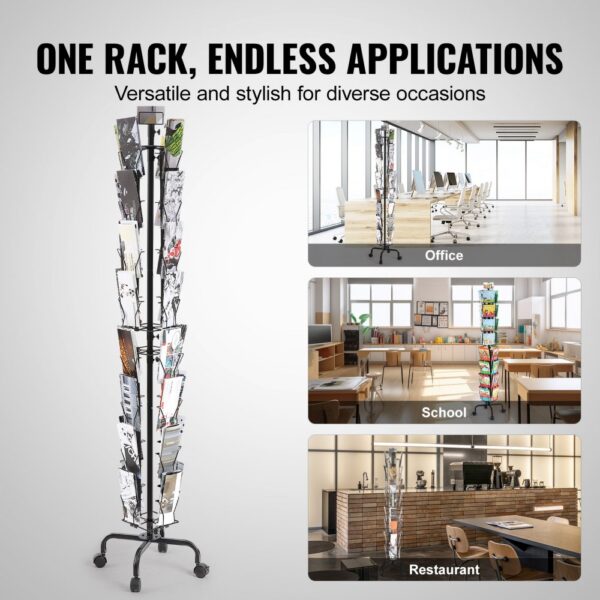 VEVOR greeting cards display rack in office, school, and restaurant settings; versatile and stylish.